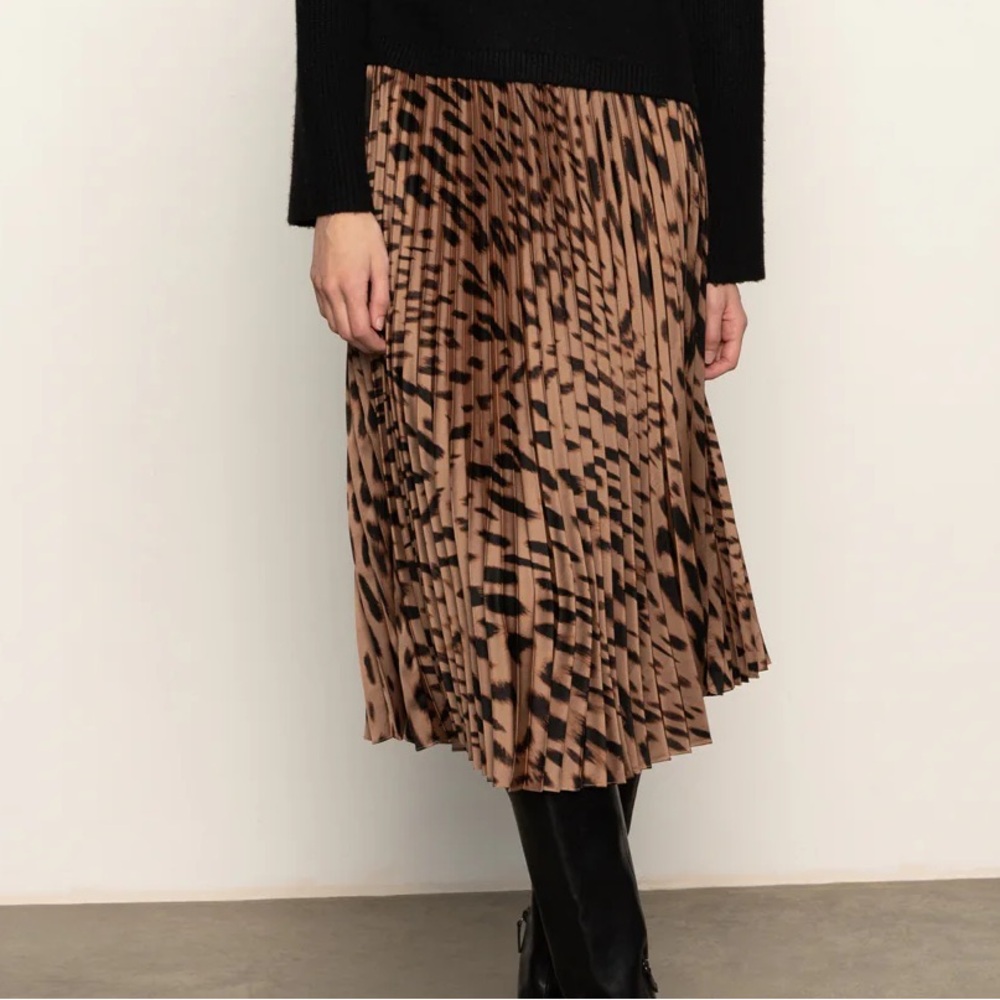 Animal Print Pleated Midi Skirt